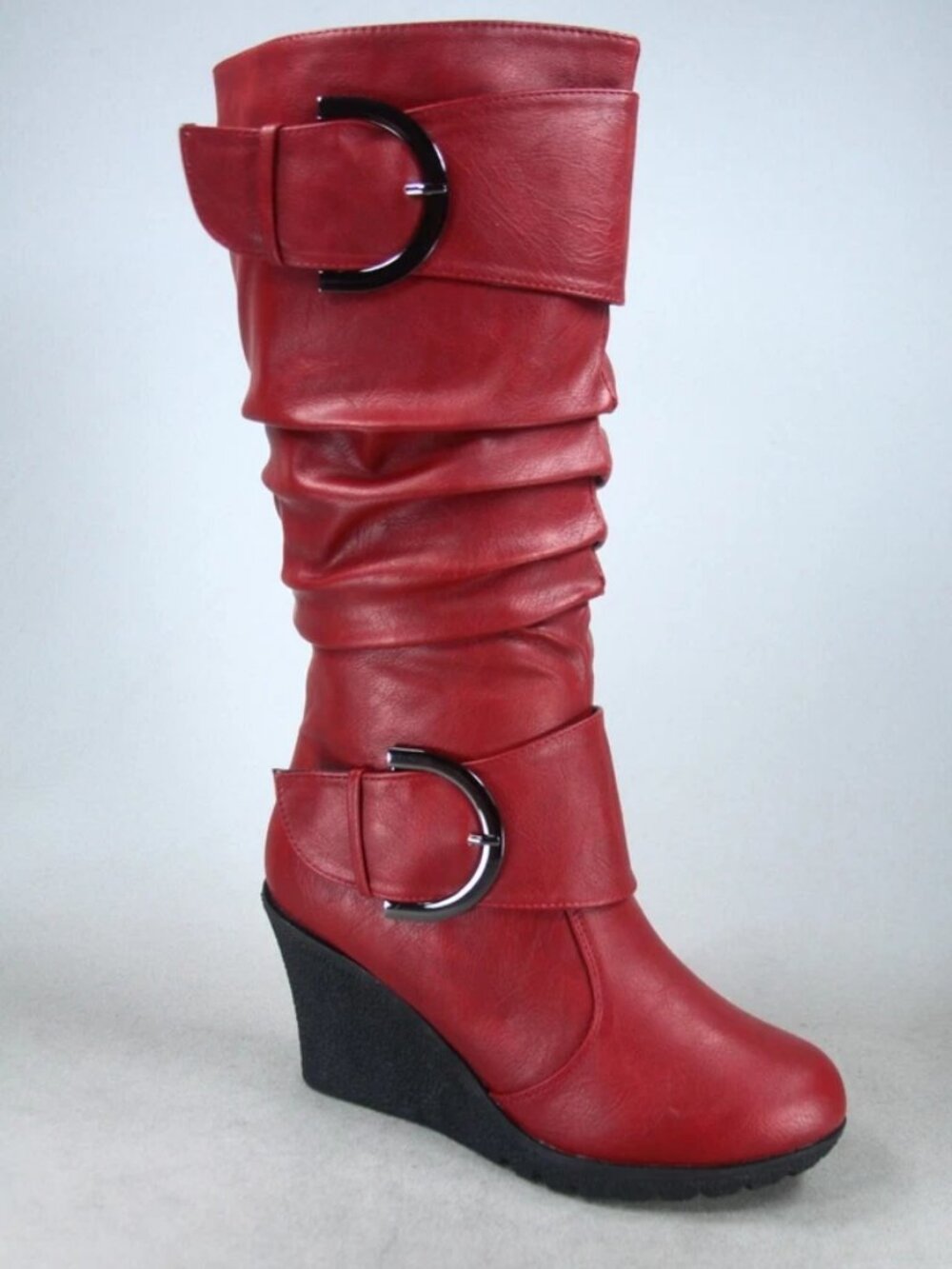 NEW Women's Buckle Zipper Wedge Mid-Calf Knee High Zip Winter Boots Shoes